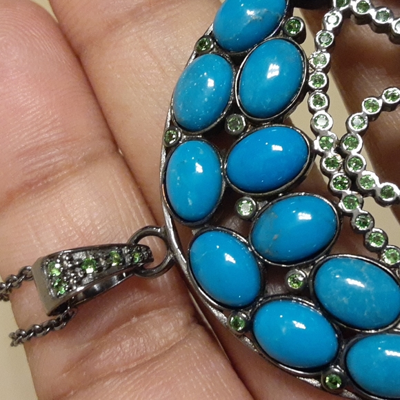 HOLD. 925, Genuine Russian Diopside and Sleeping Beauty Turquoise. Evil Eye. - Picture 7 of 15